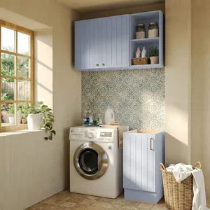 Lavanderia Modulada 3 Peças 1 Aéreo 1 Balcão sem Tampo 1 Nicho 40cm Marselha CabeCasa MadeiraOriginals Azul Sereno