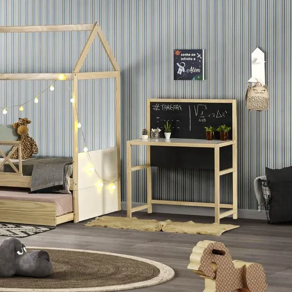 Escrivaninha Juvenil com Quadro Negro Wall - Natural/Branco/Preto