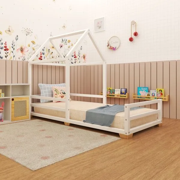 Cama Infantil Meia Casinha Evolutiva Com Pes Branca Branco