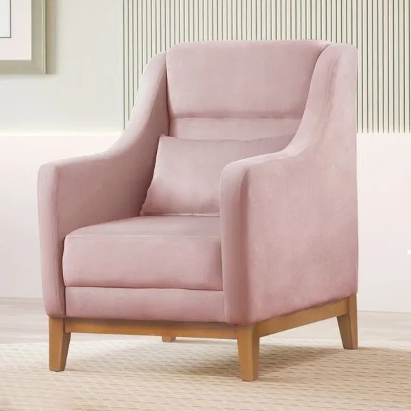 Poltrona Encosto Alto Veludo Áquila Rosa Rosa