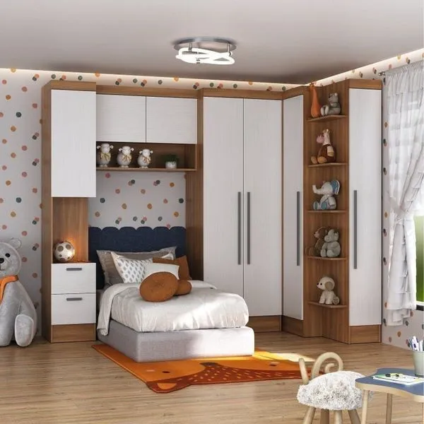 Conjunto de Quarto Infantil Completo Modulado 5 Peças Ella Yescasa Nogal/Branco