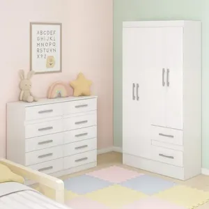 Quarto Infantil com Cômoda 10 Gavetas e Guarda-Roupa 4 Portas e 2 Gavetas Ninho Branco