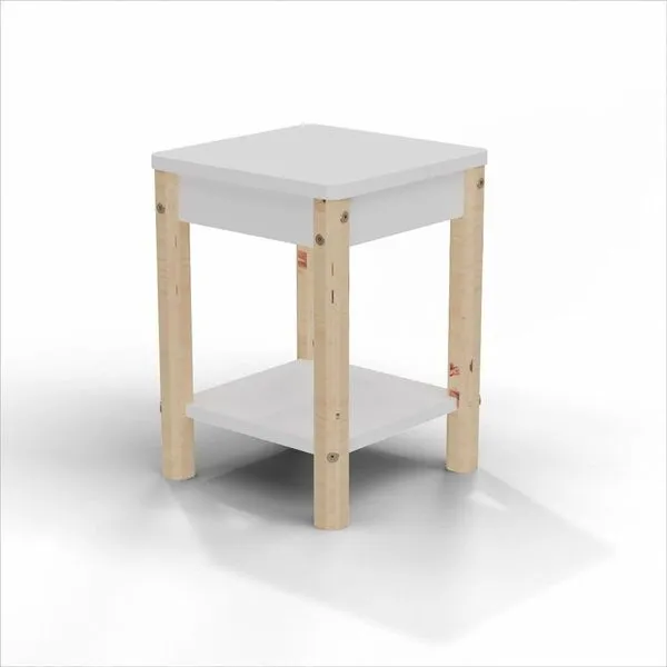 Mesa de Cabeceira 33x45,3cm Arredus Branco/Natural Branco/Natural