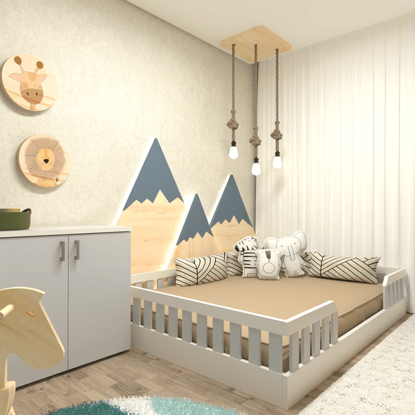 Kit Cori com Cama Casal e Armário Baixo Montessoriano Branco/Cinza Cristal