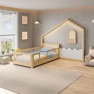 Cama Montessoriana Wave e Moldura com Led New Garden Casatema Natural/Branco