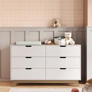 Cômoda para Quarto Infantil 6 Gavetas 100% Mdf Alice Branco/ Freijo