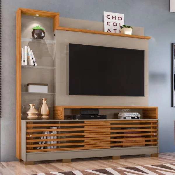 Rack com Painel Frizz Prime p/TV de até 55"e Pés - Natural/Cinza