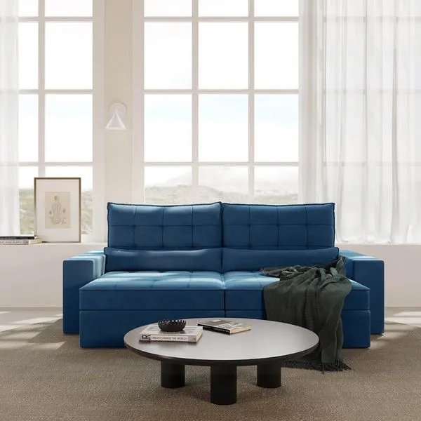 Sofá Retrátil e Reclinável 4 Lugares 250cm Embaúba Extra CabeCasa MadeiraOriginals Azul Diamante Azul Diamante