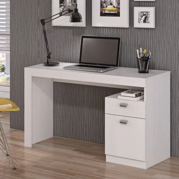 Escrivaninha Mesa Escritório Melissa 1 Gaveta 1 Porta 120cm Branca Branca