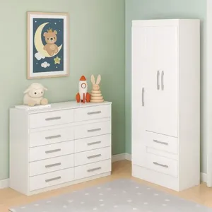 Quarto Infantil com Cômoda 10 Gavetas e Guarda-Roupa 3 Portas e 2 Gavetas Ninho Branco