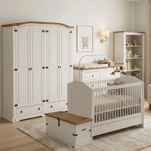 Quarto de Bebê Completo 5 Peças 212x77cm Creme/Carvalho