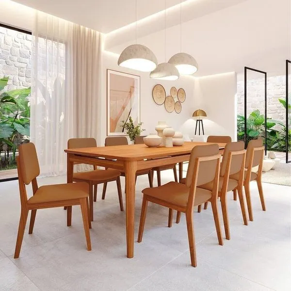 Conjunto Sala de Jantar 1 Mesa 210cm 8 Cadeiras Miriti CabeCasa MadeiraOriginals Caramelo
