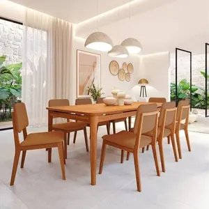 Conjunto Sala de Jantar 1 Mesa 210cm 8 Cadeiras Miriti CabeCasa MadeiraOriginals Caramelo