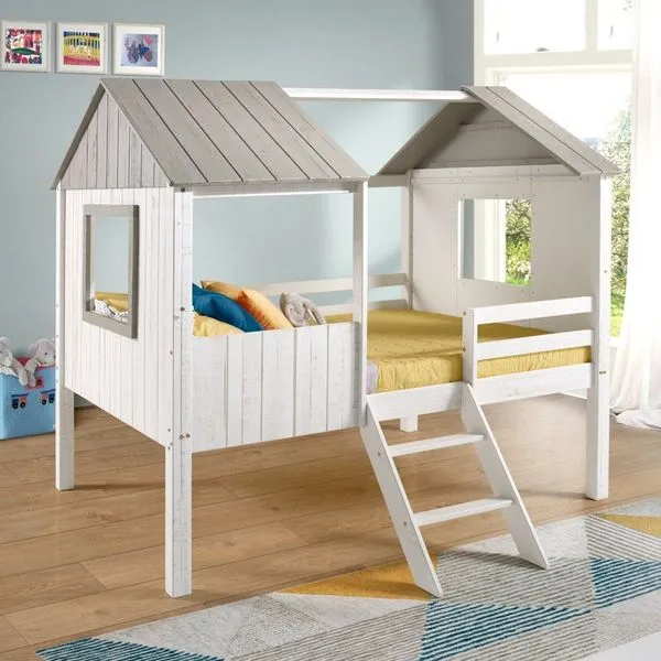 Cama Cabana Teddi Casal Branco Rústico/Cinza Rústico