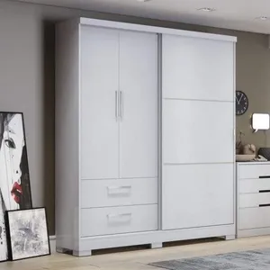 Guarda-roupa Solteiro Funcional 3 Portas 2 Gavetas com Pés Branco