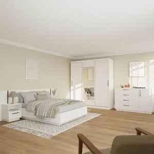 Kit Guarda Roupas 3 Portas, Cama Casal e Complementos de Quarto Araçá CabeCasa MadeiraOriginals Branco