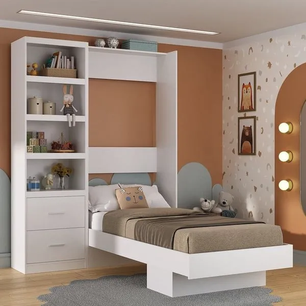 Cama Articulada Infantil/Juvenil com Estante Branco