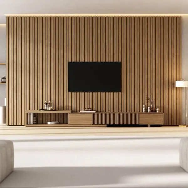 Rack com Painel Ripado Extensível para TV até 86 Polegadas 400cmx230cm Aruá CabeCasa MadeiraOriginals Marrom Jatobá Jatoba