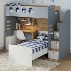 Cama Alta Office com Cama de Solteiro e Armário Baixo Star Maker Casatema Azul/Itapoã