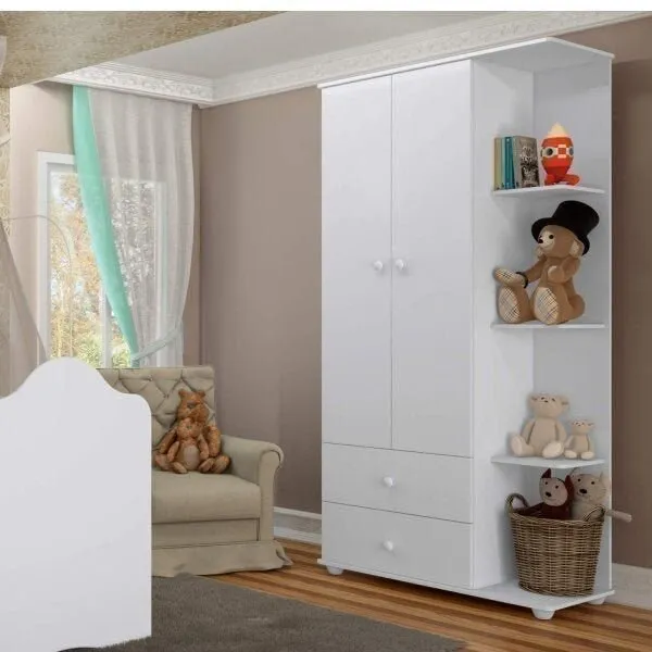 Guarda-Roupa Infantil com Cantoneira 2 Portas 2 Gavetas Branco