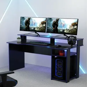Mesa Gamer Escrivaninha com Porta CPU 136cm Preto E Azul Preto/Azul