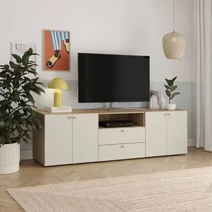 Rack para TV até Polegadas 210cm 75 Polegas Modular 3 Módulos 4 Portas 2 Gavetas Frame CabeCasa MadeiraOriginals Bege Acácia/Arenas Acácia/Arenas