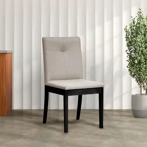 Cadeira Madeira Maciça Estofada Tiê Maxx CabeCasa MadeiraOriginals Preto/Bege Claro