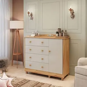 Cômoda de Bebê 1 Porta 4 Gavetas 120cm 100% MDF Maya Clássico Espresso Móveis Off White/Amêndoa