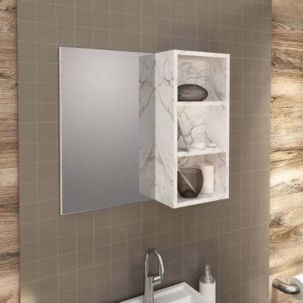 Espelheira para Banheiro 3 Nichos BN3609 Mármore Branco