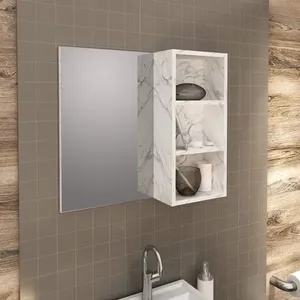 Espelheira para Banheiro 3 Nichos BN3609 Mármore Branco