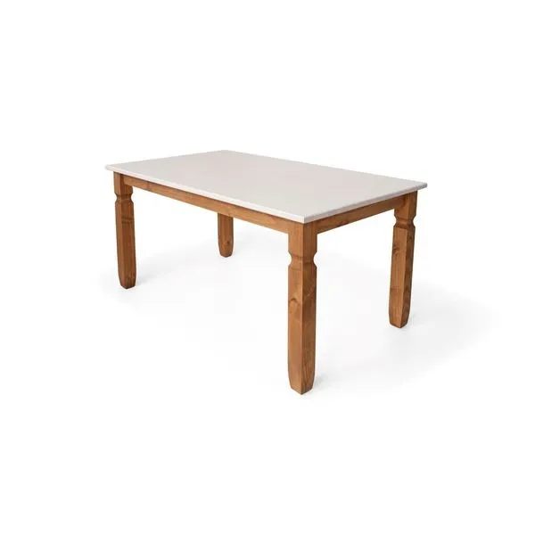 Mesa Retangular 6 Lugares Tampo MDF Madeira Maciça 6 Lugares Corona Cera Mel/Branco