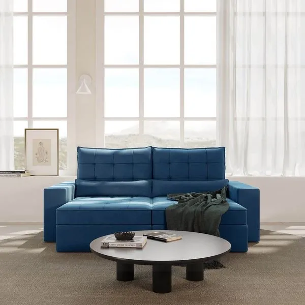 Sofá Retrátil e Reclinável 3 Lugares 230cm Embaúba Extra CabeCasa MadeiraOriginals Azul Diamante Azul Diamante