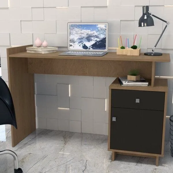 Escrivaninha Mesa Escritório Lisboa 1 Gaveta 1 Porta 122cm Mel E Preto Mel/Preto