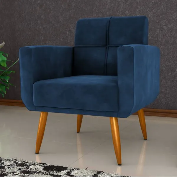 Poltrona Madri com Tecido Veludo - Azul