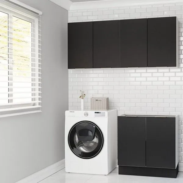 Conjunto Lavanderia Modulada 3 Peças sem Tampo com Rodapé Ipanema CabeCasa MadeiraMadeira Grafite Trama