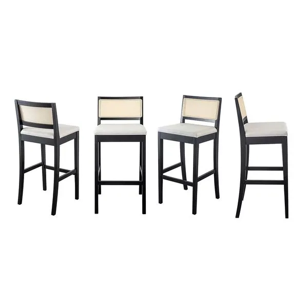 Kit 4 Banquetas com Encosto e Apoio para Pés Tiê CabeCasa MadeiraOriginals Preto/Off White