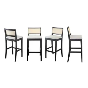 Kit 4 Banquetas com Encosto e Apoio para Pés Tiê CabeCasa MadeiraOriginals Preto/Off White