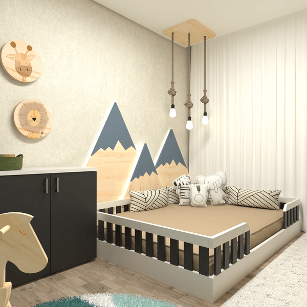 Kit com Cama Casal Infantil e Armário Baixo Montessoriano Branco/Preto