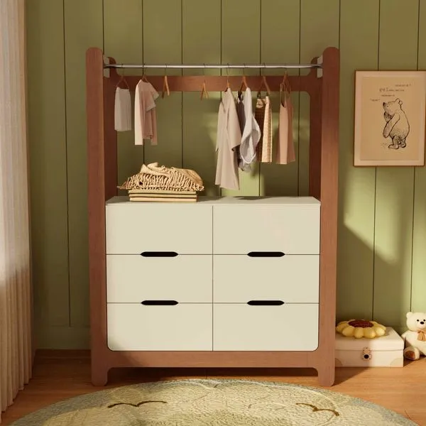 Guarda-roupa Closet Infantil com 6 Gavetas e Cabideiro 100% Mdf Olívia Off White/ Castanho