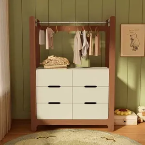 Guarda-roupa Closet Infantil com 6 Gavetas e Cabideiro 100% Mdf Olívia Off White/ Castanho