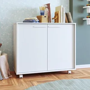 Balcão Infantil 2 Portas 1 Prateleiras 4 Pés Rodízio Casatema Branco