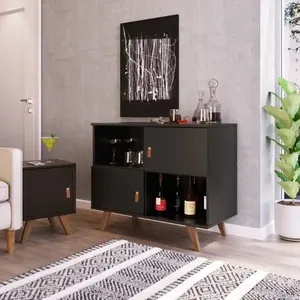 Buffet Aparador 2 Portas 2 Nichos Play Preto/Garapa