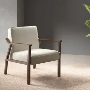 Poltrona Decorativa Madeira Maciça Jequitibá Assento com Persintas Elásticas Antônia Marrom Castanho/Creme Castanho/Creme