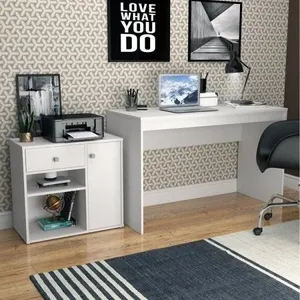 Conjunto 2 Peças com Escrivaninha e Armário Multiuso Baixo 2 Nichos B32 Branco