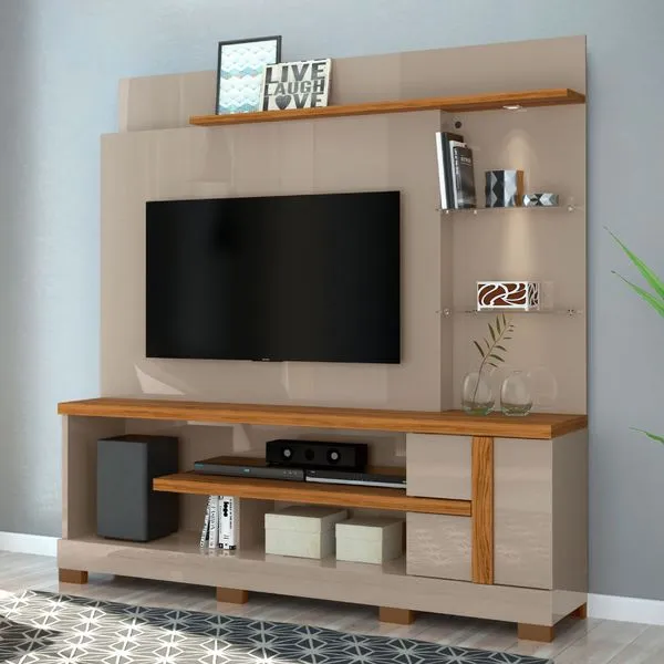 Rack com Painel Alan p/TV de até 55"e Pés - Natural/Cinza