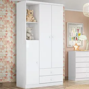 Guarda Roupa de Bebe 3 Portas 2 Gavetas 2 Nichos Pique-Esconde Branco/Rosa Chá