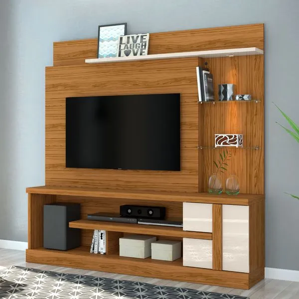 Rack com Painel Alan p/TV de até 55" - Off White/Natural