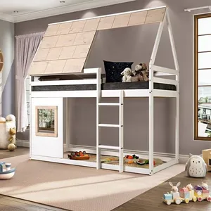 Cama Alta Cabana com Janela Noopy Casatema Branco/Cera Bege
