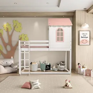 Cama Alta Infantil Club House Sweet Casatema Branco/Rosa