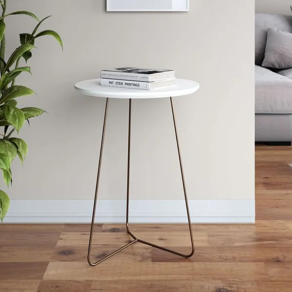 Mesa Lateral Industrial Gávea com 50 cm - Branco/Dourado